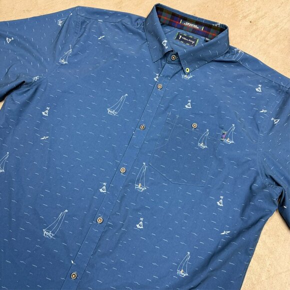 William Murray Golf Short Sleeve Button Up Shirt Stretch Boat Pattern Blue XL - Picture 3 of 10